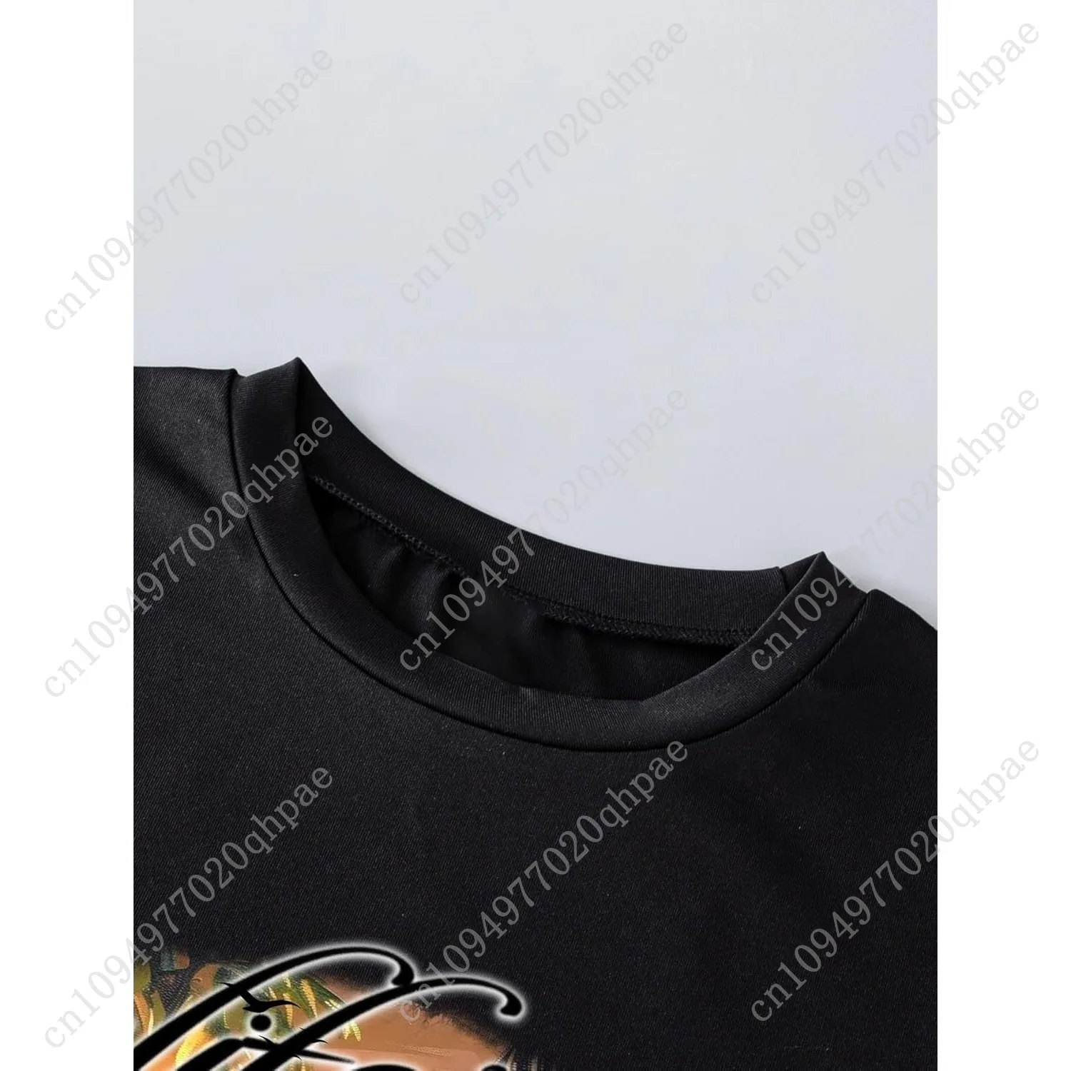 เสื้อยืดแขนสั้นคอกลมพิมพ์ลายดาวตัวอักษรแบบหลวมๆ สำหรับเด็กผู้หญิง