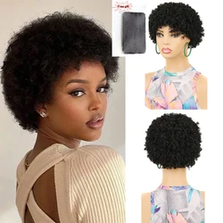 Synthetic Soft Afro Kinky Curly Wigs For Women Natural Looking Short Bouncy Black Afro Puff Wig Synthetic Hair For Daily Party