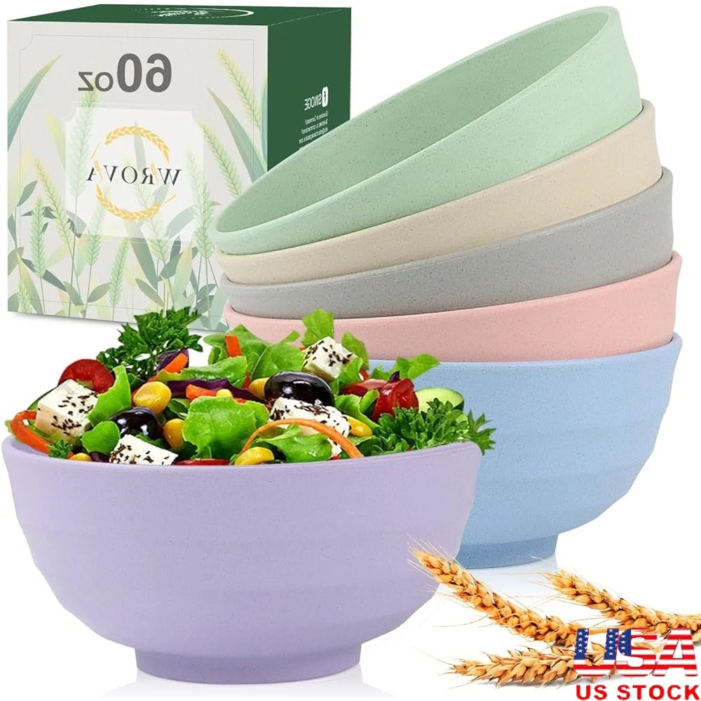 

Unbreakable Wheat Straw Bowls Set of 6 Microwave Dishwasher Safe Lightweight Large Cereal Salad Fruit Noodle Bowls Eco-Friendly