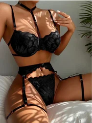 Lingerie Sexy Bra Set For Women Erotic Costumes Exotic Set Sexy Underwear Lace Bra and Panty Garters Set