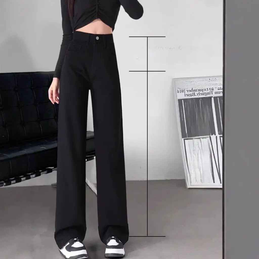 

Черные широкие джинсы с высокой талией для женщин, прямые свободные брюки, осенне-зимняя модная маленькая мужская одежда, новинка