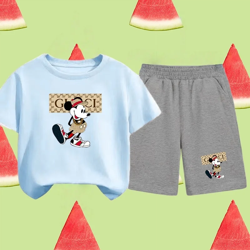 

Cute Charming Mickey Kids T-shirt Set 3-12Yrs Summer Disney Cute Clothes Cool Short-sleeved+Shorts Boys Girls Sports Casual Sets