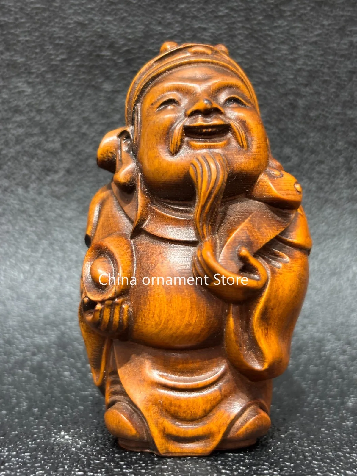 7 CM China Exquisite Boxwood Handmade Carved The God of wealth Statue W175