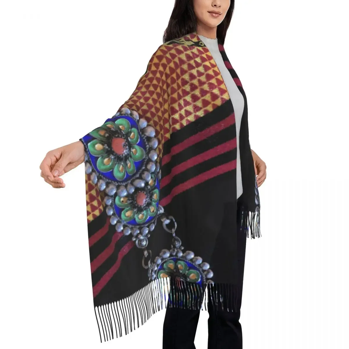 Kabyle tessuti gioielli sciarpa Wrap donna lungo inverno caldo nappa scialle Unisex Africa Style Berber sciarpe etniche