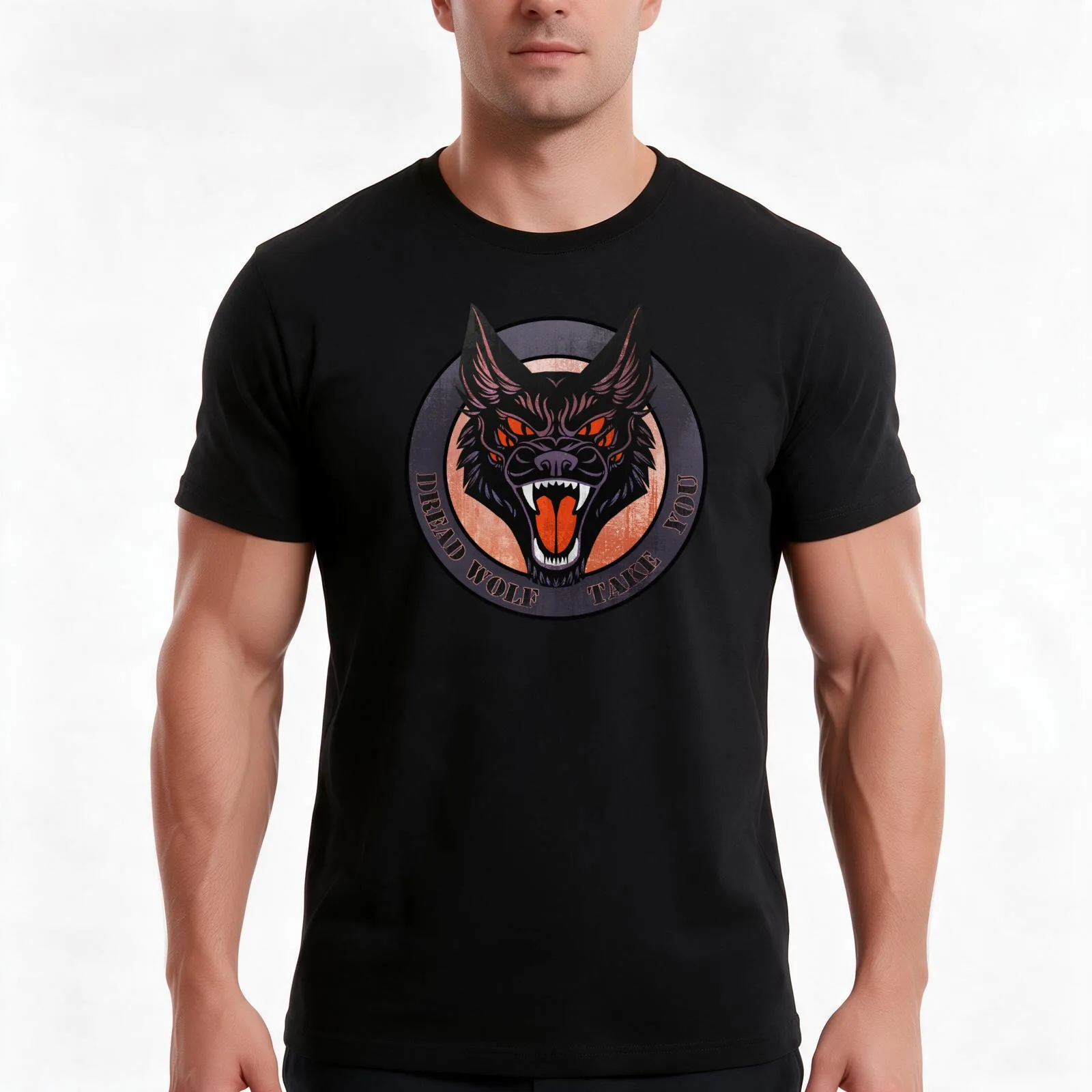 Dread Wolf Take You T-Shirt, Summer Casual Cotton Tee, Oversized Streetwear Tops, Vintage Graphic Print, Loose Fit Short Sleeve