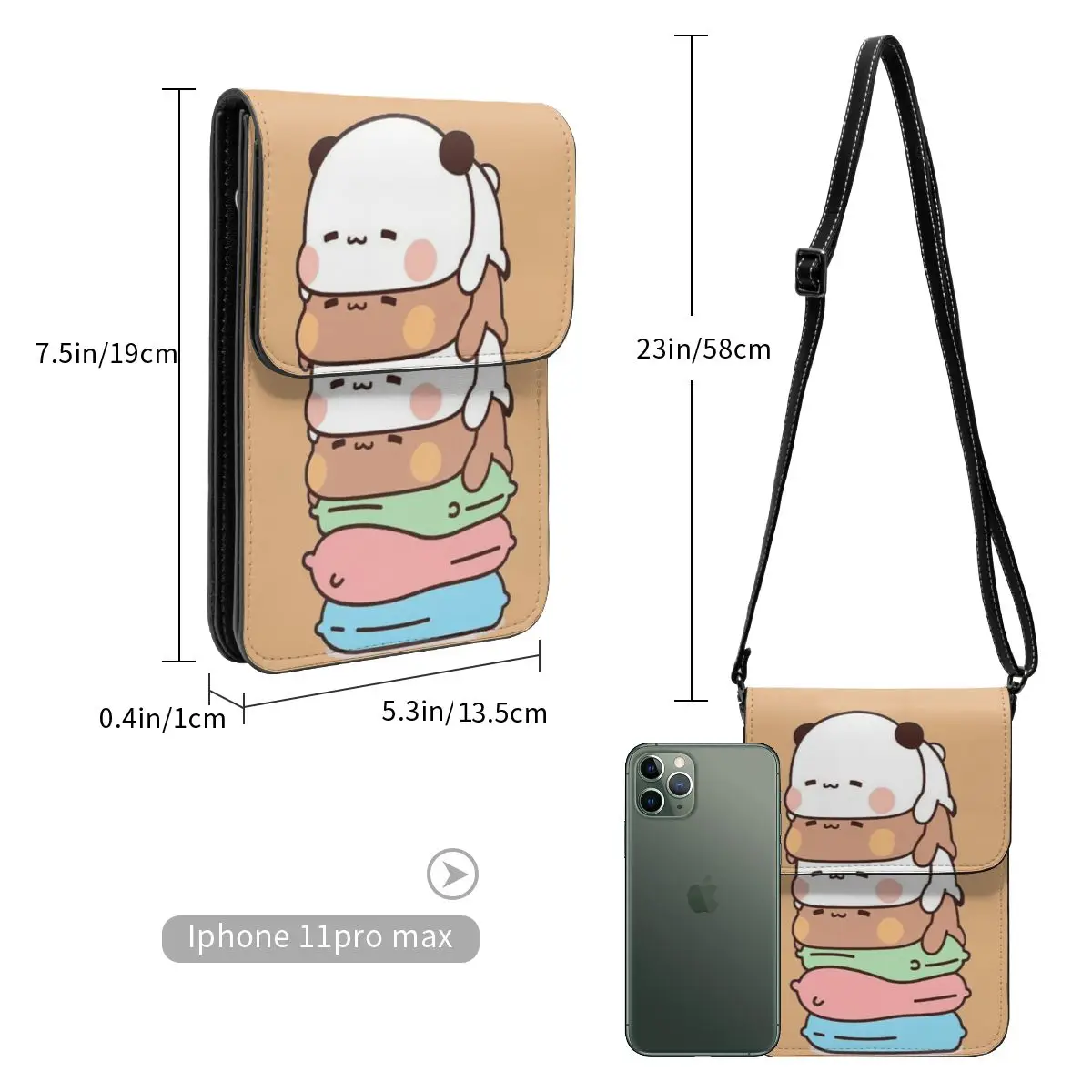 Cute Bubu And Dudu Leather Cell Phone Purse Stuff Street Women Bear and Panda Couple Kawaii Crossbody Bag Card Holder