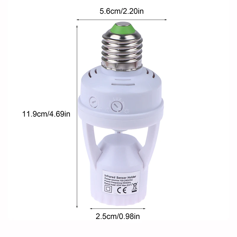 Branco Household Socket Converter com sensor de movimento PIR, Base da lâmpada LED, interruptor inteligente, suporte da lâmpada, AC 100-240V, E27