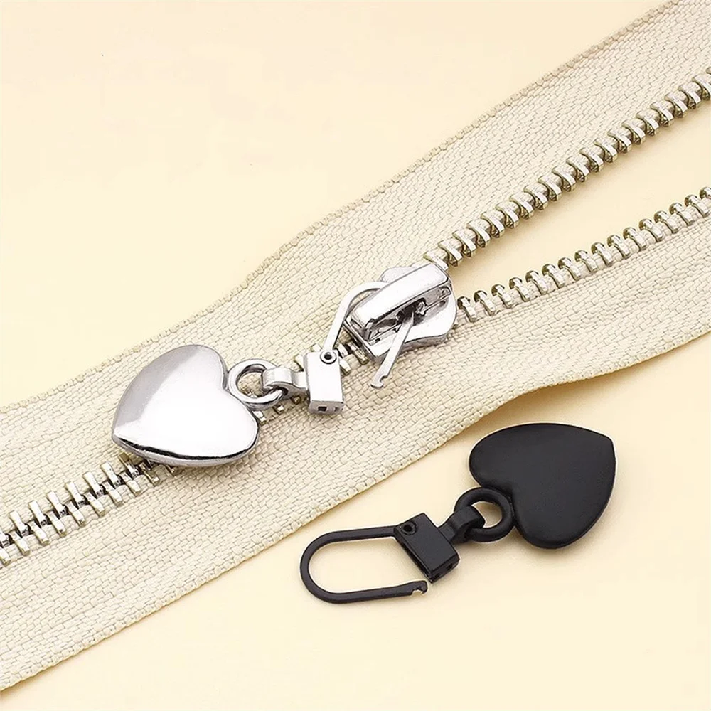 2 Pcs Heart Shape Metal Detachable Zipper Head Replacement Jeans Slider Sewing Kit Bags DIY Zipper Metal Pull Key Chain