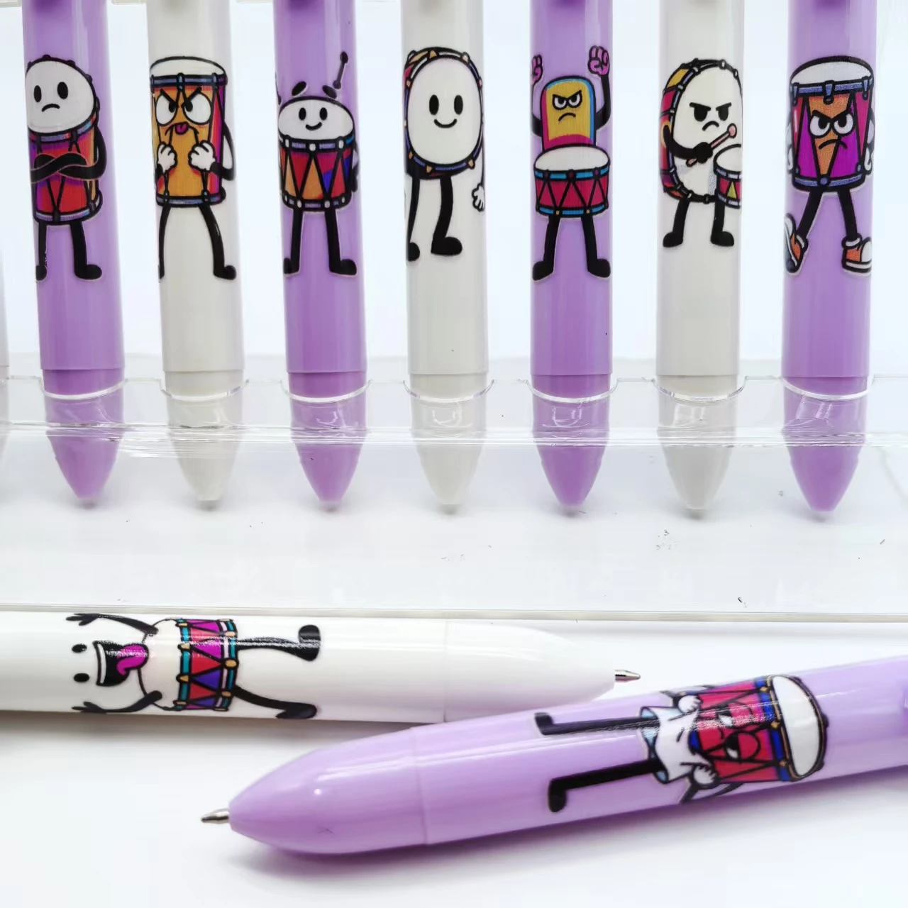 

8PCS/15PCS drum Kit shaped colored Ballpoint pens, Love Music series drum kit pattern six-in-one Ballpoint pen