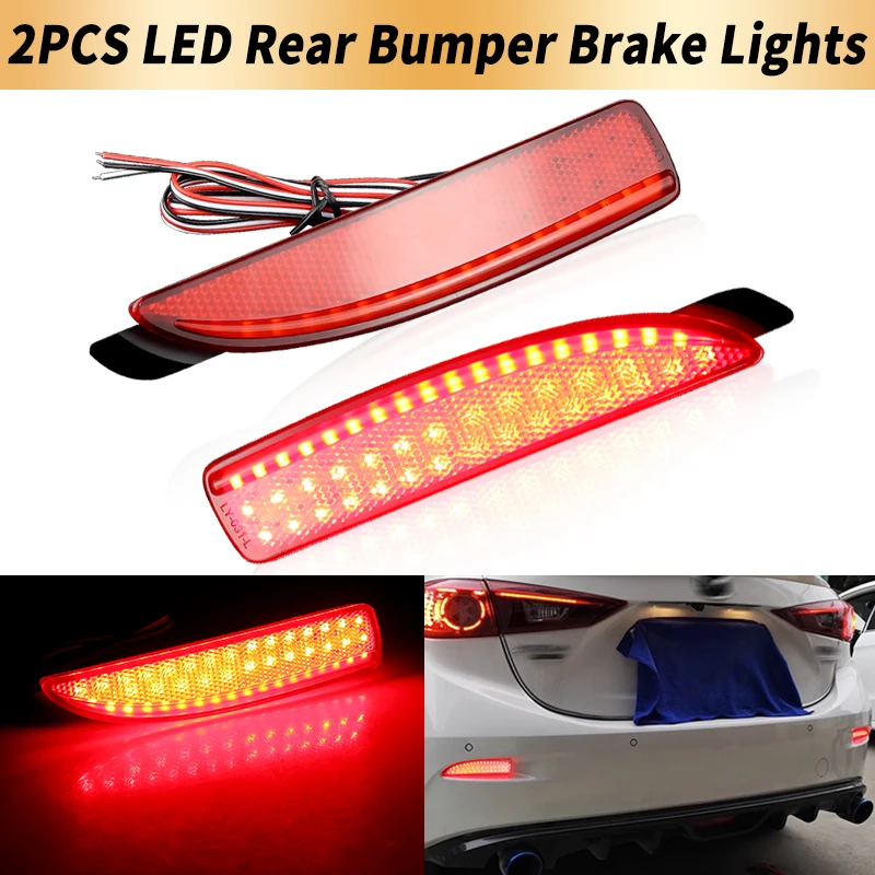 

2PCS LED Rear Bumper Brake Strobe Lights Canbus For Mazda 3 5 6 2014 2015-2018 Tail Stop Warning Reflector Lamps Car Accessories