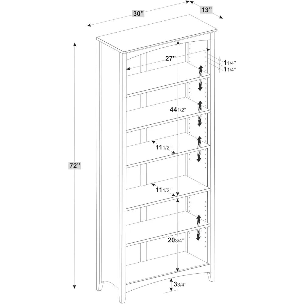 Solid Wood / 72 inch Tall / Adjustable Shelving / Closed Back / Display Bookshelf for Living Room, Bookcases