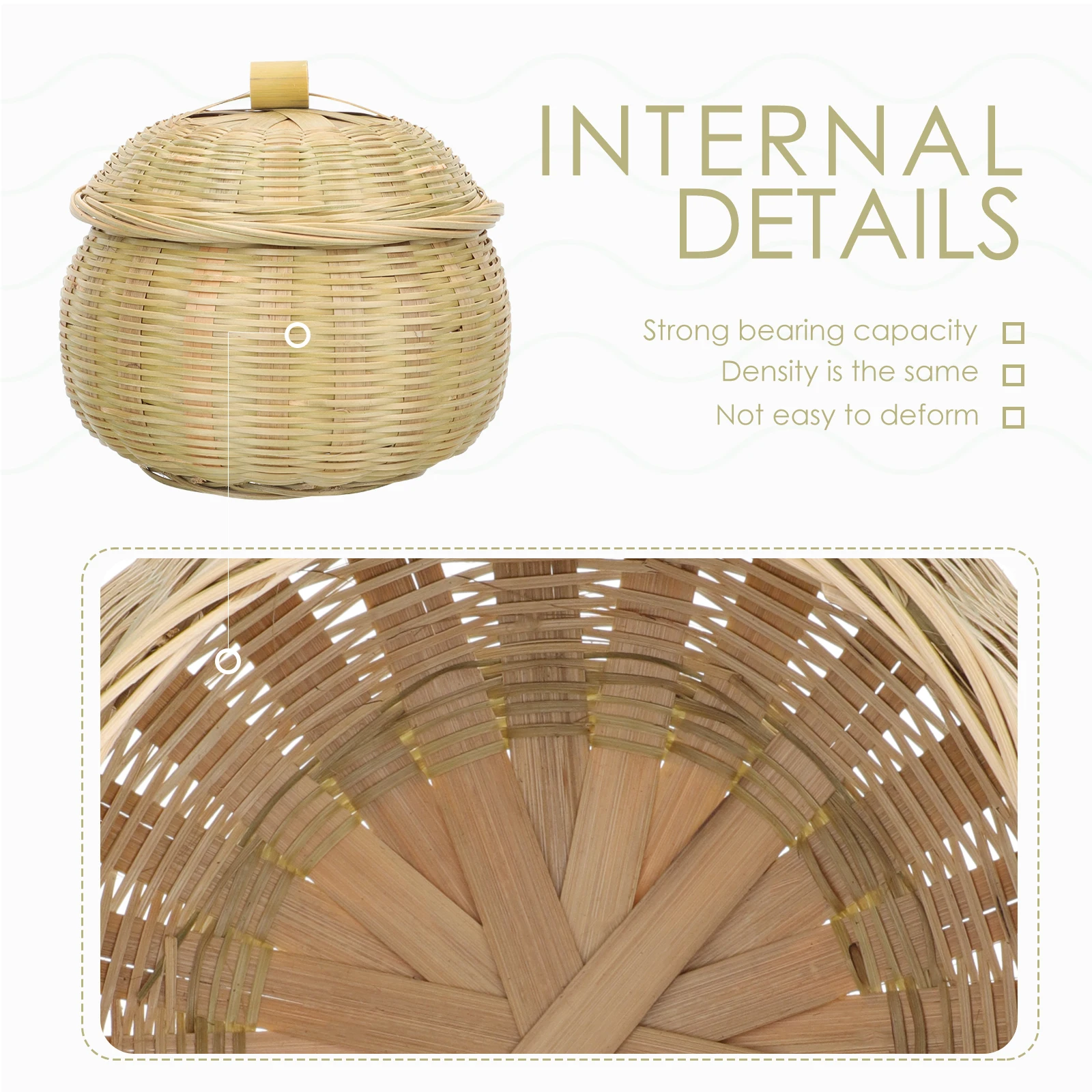 

Bamboo Multi-Function Bamboo Basket Basket with Lid 15cm x 14cm Woven Egg Container Kitchen Barware Home Decor