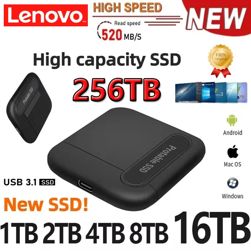 

Lenovo Original External 2TB 4TB 8TB Hard Drive Portable SSD Hard Disk USB3.1 Solid Drive Storage Device for Laptop PC Desktop