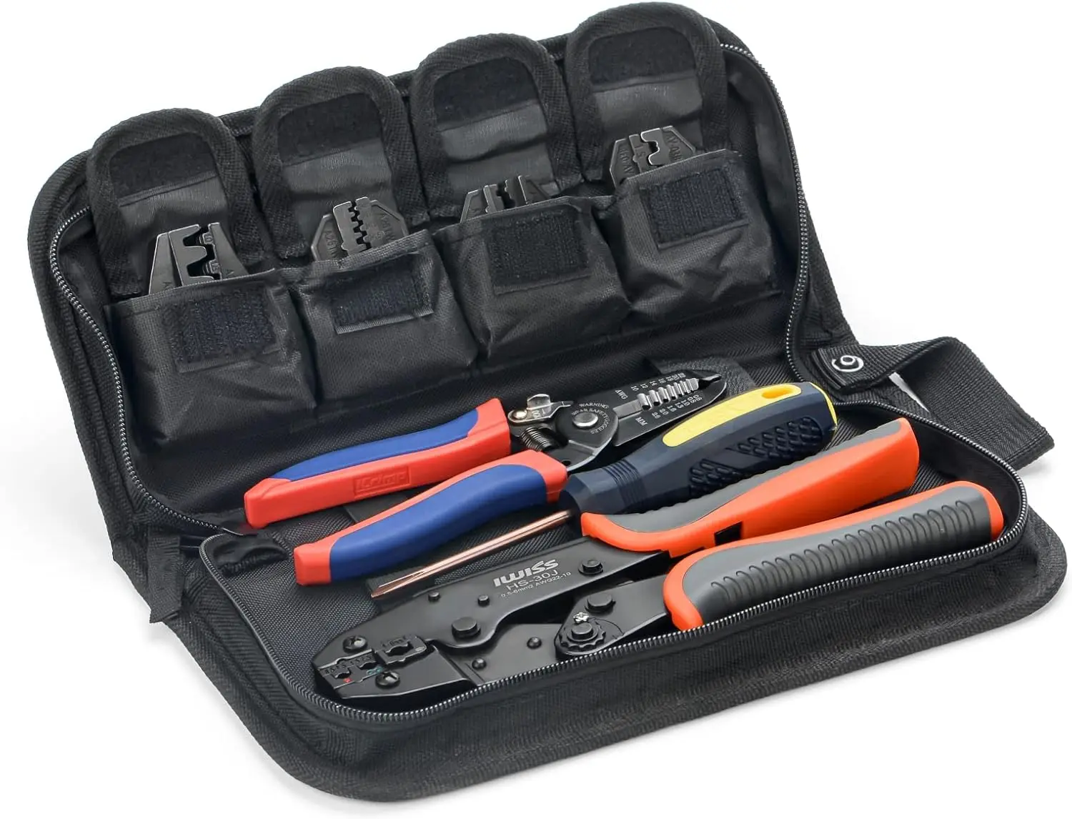 Wire Crimping Tool Set with Stripper, Ratcheting Crimper and 5 Dies for Insulated/Non-insulated Connectors