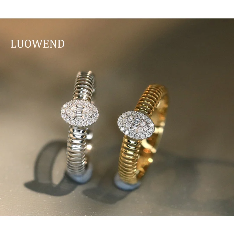 

LUOWEND 100% 18K White/Yellow Gold Rings Real Natural Diamond Engagement Ring for Women Classic Oval Shape High Wedding Jewelry