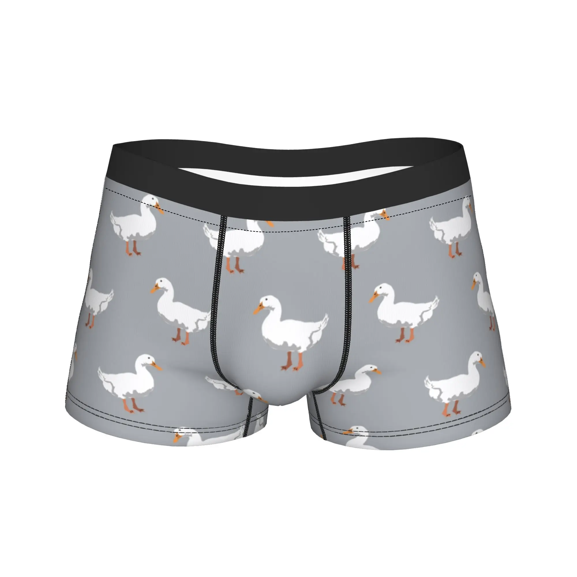 Ropa interior larga de color gris con estampado de pato de Pekín para hombre, calzoncillos tipo bóxer con diseños divertidos de animales, pantalones cortos, ropa interior suave para hombre, tallas M a XXL.