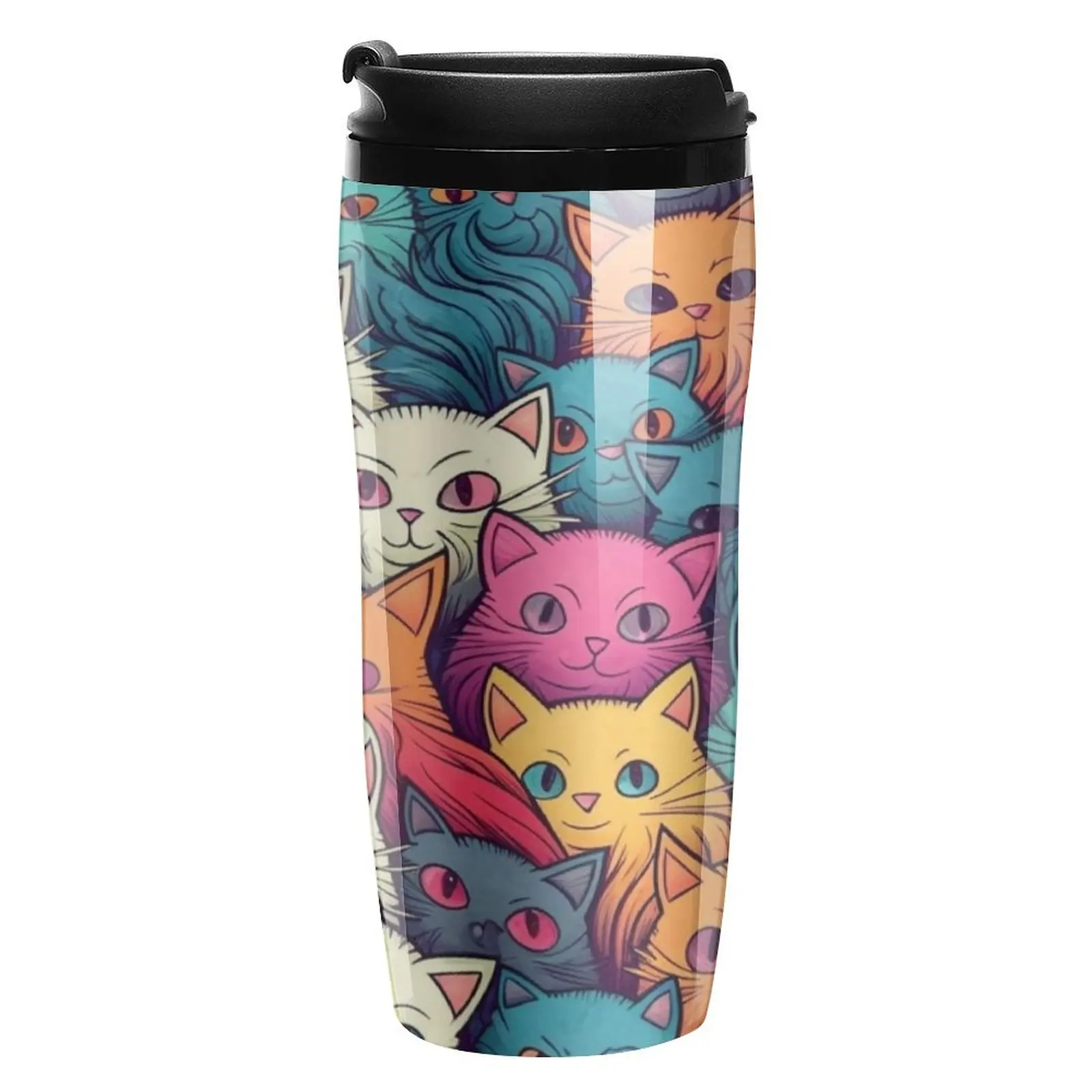 Bunch Cats Coffee Mug to Go Colorful Animal Camping Custom Gift Water Bottle Heat Preservation Plastic 350ml Plastic Cup