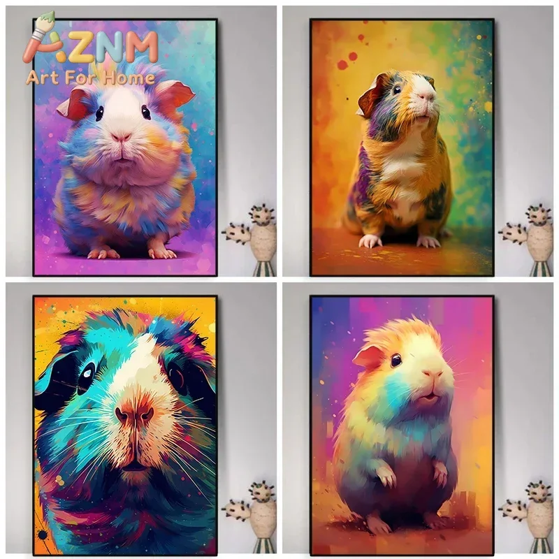Abstract Colourful Cute Animal Guinea Pig Poster Print Modern Canvas Painting Wall Art for Living Room Home Decor Mural