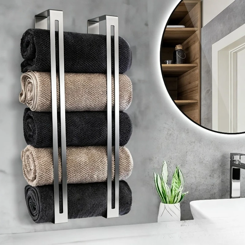Stainless Steel Wall Towel Holder Storage Shelf Floating Towel Rack Display Stand Home Organizer Hanger Bathroom Accessories