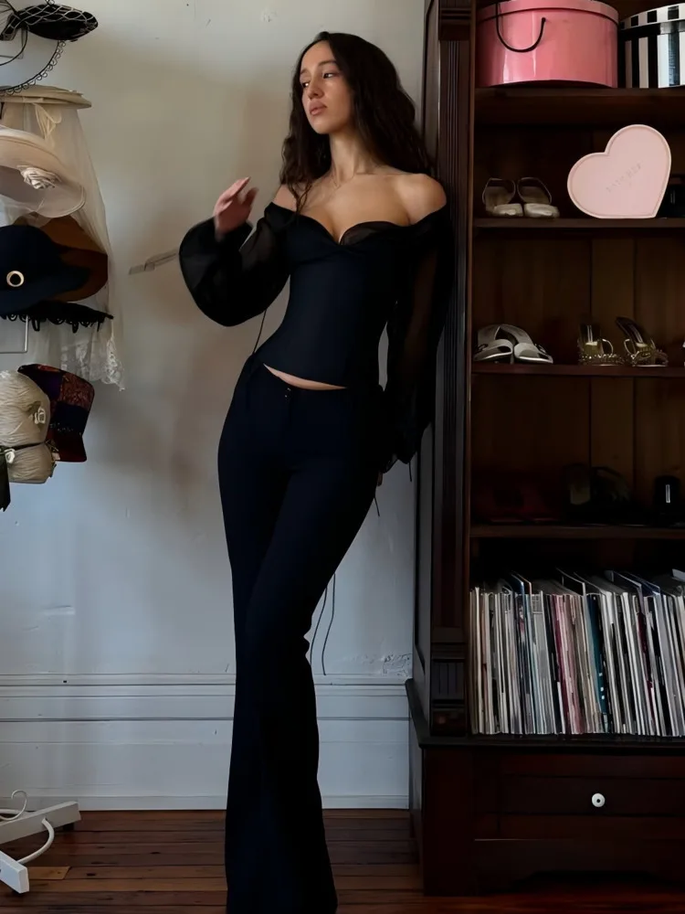 Articat, camiseta de manga larga con tirantes de malla a la moda para mujer, camiseta Sexy ajustada con perspectiva para primavera 2025, camiseta nueva, ropa de calle de estilo