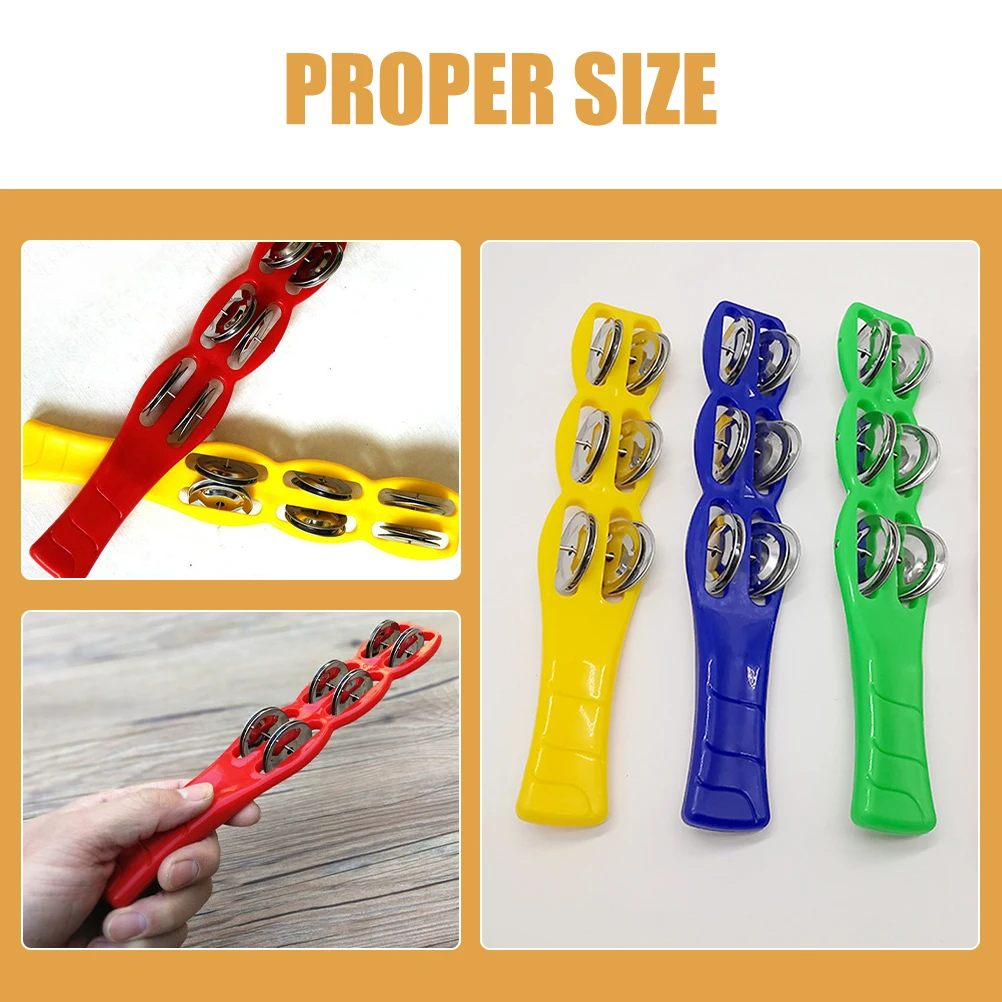 

4 pcs Jingle Sticks Musical Instrument Tambourine Kids Stainless Steel Yellow Red Green Blue Plastic Lightweight Portable