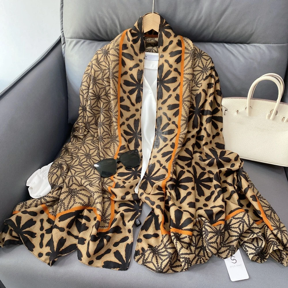 

Breathable Spring Silk Scarf Long Cotton Ethnic Style Yarn Shawl Flax Sweat-absorption Big Pattern Headscarf Women