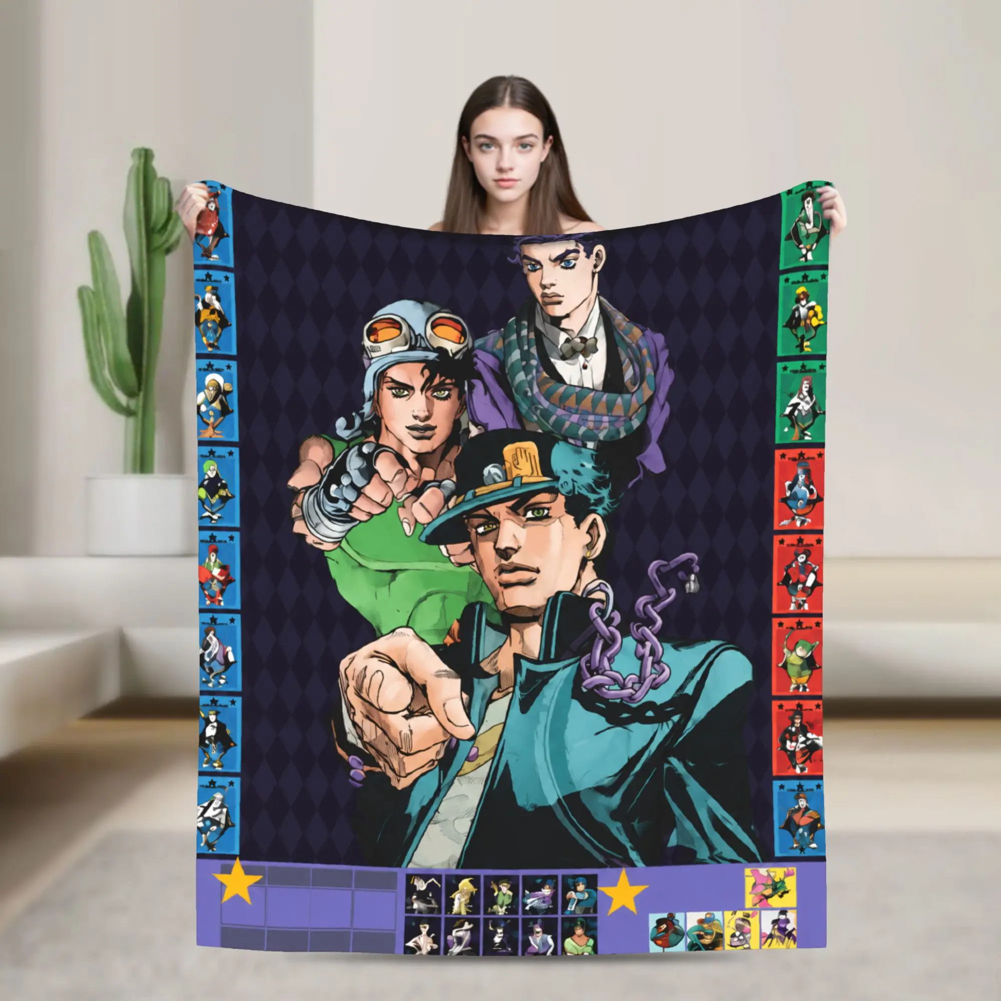 JoJos Bizarres Adventures Flannel Blanket Anime Manga Customized Throw Blankets for  Sofa Bedding Lounge 125*100cm Bedspreads