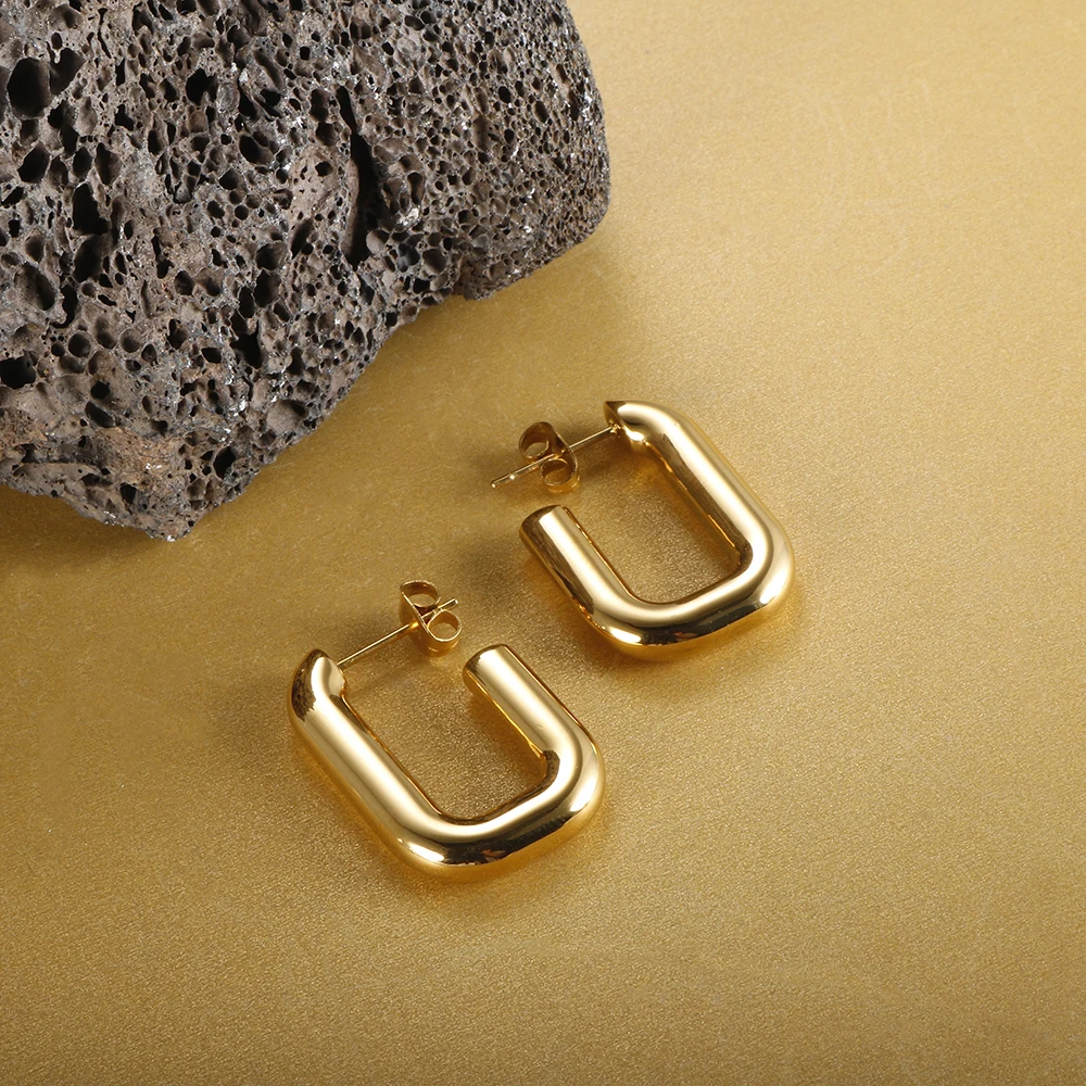 

U Shape Hoop Earrings for Women Square Earrings Fashion Daily Ear Jewelry Gift