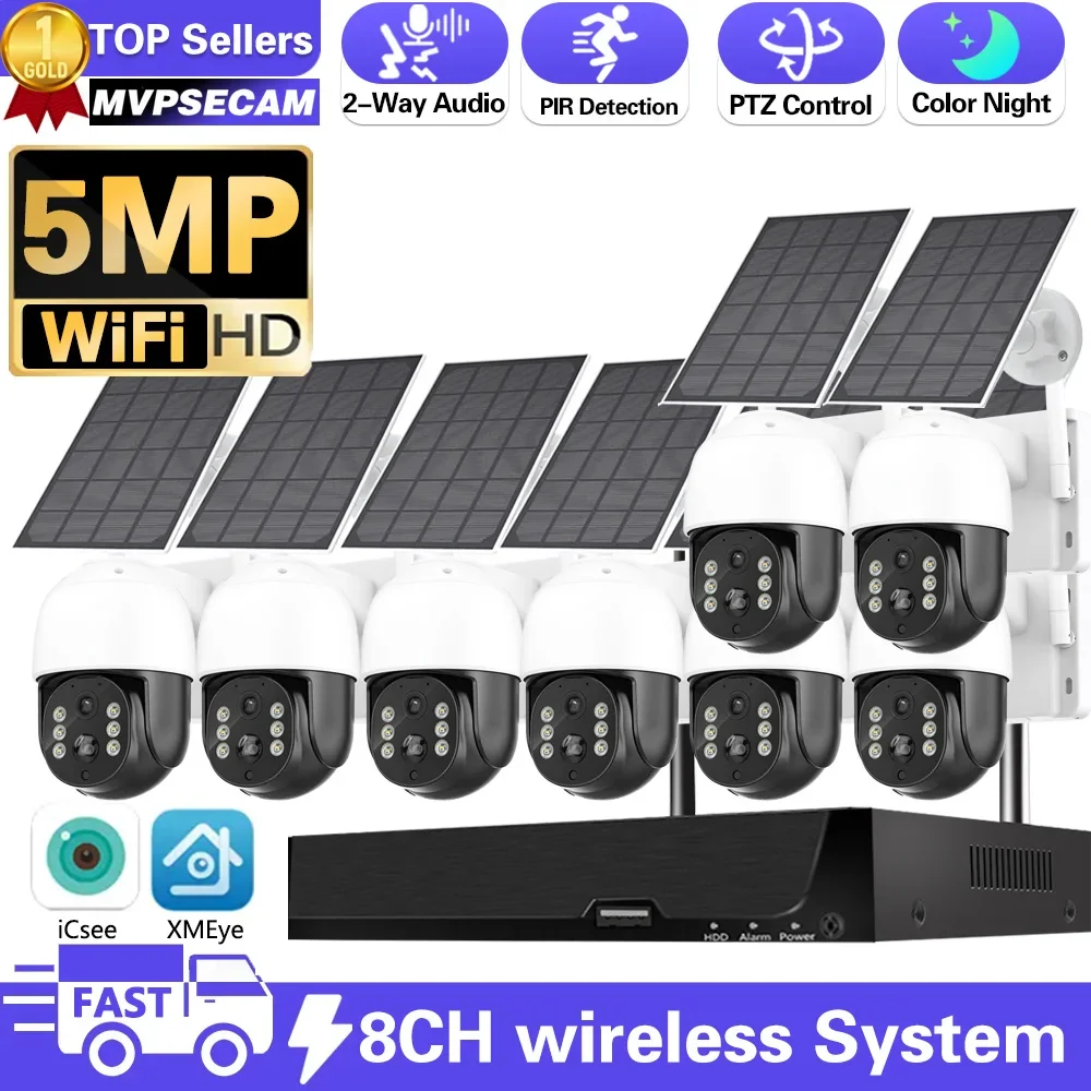 

4MP 360 Rotate PTZ Solar IP Camera 8CH 5MP WIFI NVR Motion detection Alarm Recording Color Night Vision CCTV Security Camera