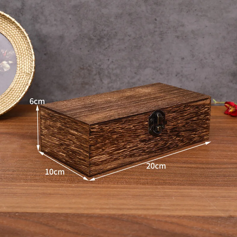 Retro Rectangular Wooden Storage Box Clamshell Desktop Organizer Jewelry Gift Box for Home Decor