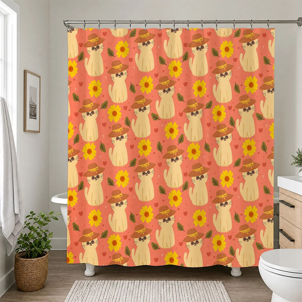 Adorable Squirrel Sunflower Shower Curtain Waterproof Bathroom Curtain Decor Yellow Pattern Cute Woodland Home Bathroom Shower C