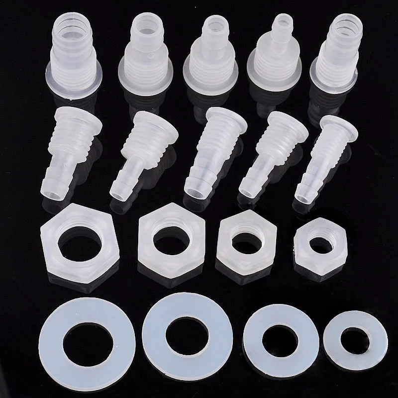M5~M10 To 3~8mm PP Direct Connector + Hex Nut Silicone Gasket Aquarium Tank Pump Garden Irrigation Hose Pagoda Joint 5~100Pcs