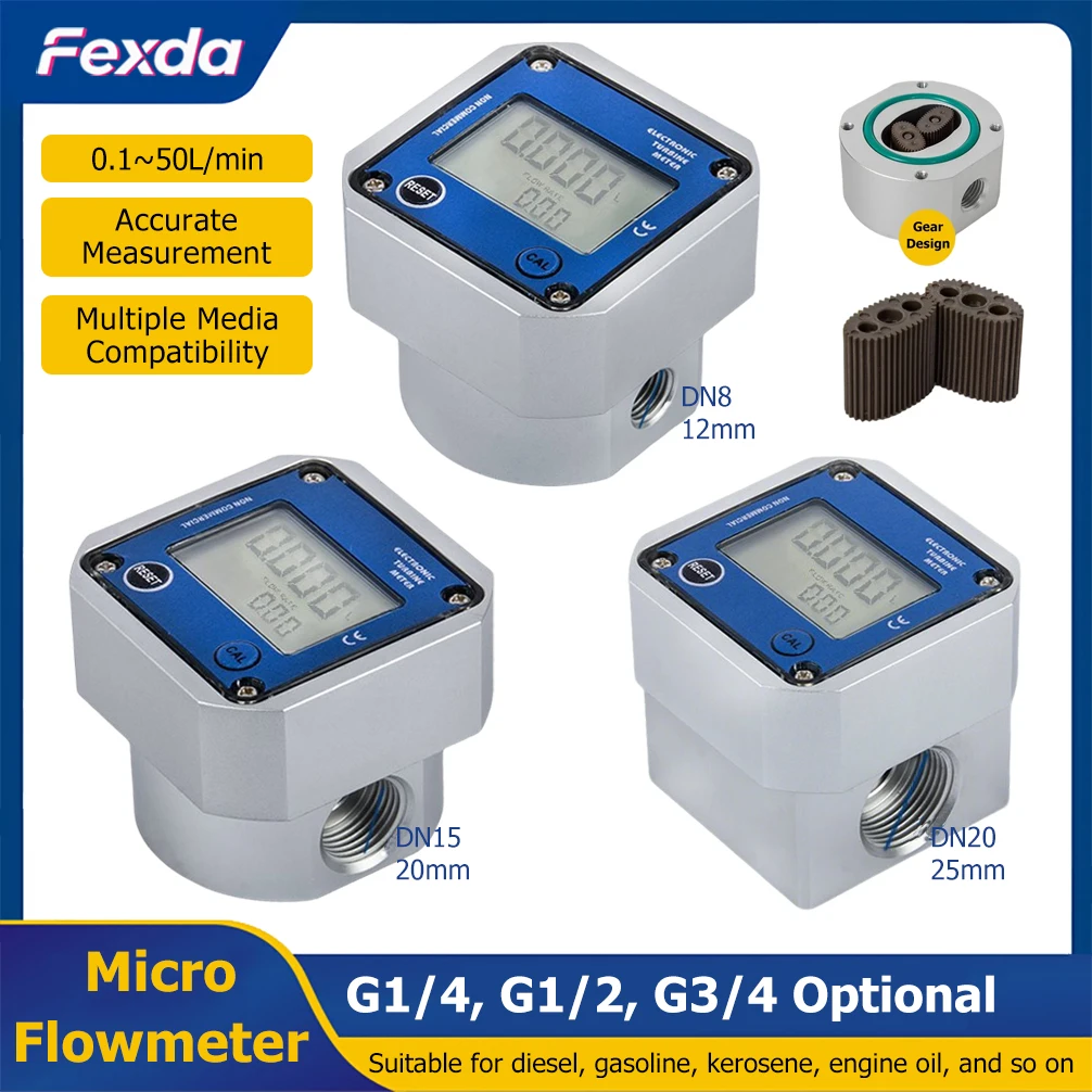 Micro Oval Gear Flow Meter High Precision Digital Display Liquid Flowmeter for Diesel Urea Water G1/4 G1/2 G3/4 RS485 Optional