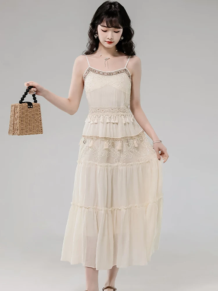 Robe longue de luxe en Jacquard brodé avec franges, Chic, élégante, écharpe, Sexy, coréenne, moulante, tenue de soirée, nouvelle collection été 2025