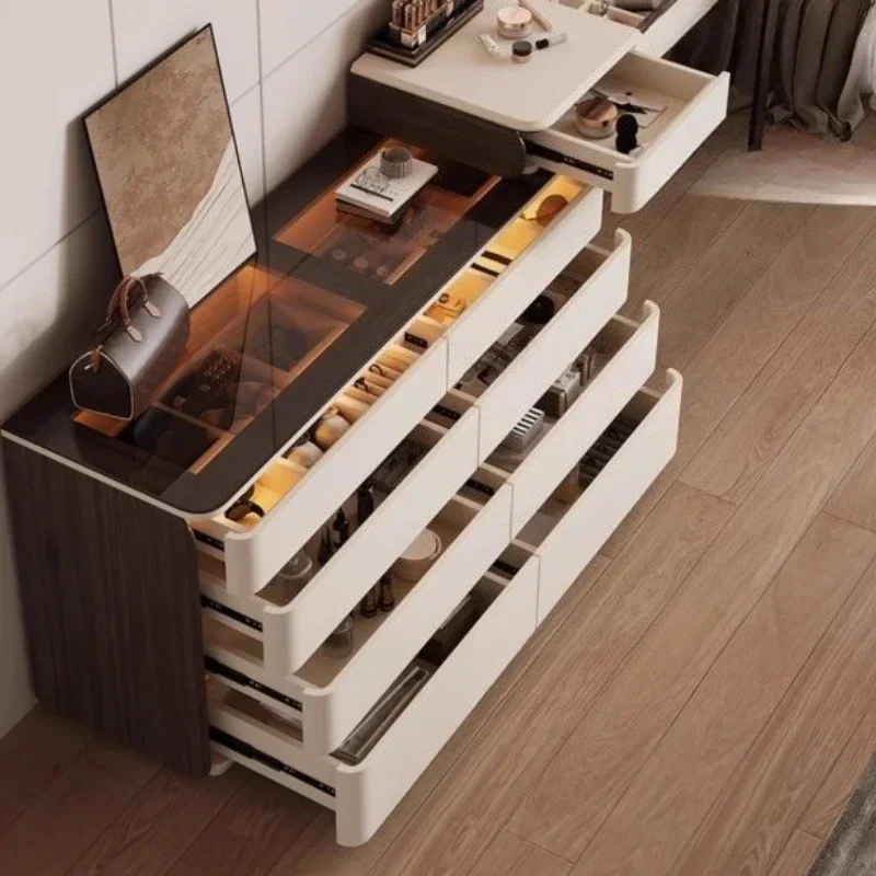

Modern Luxury Dressing Table Solid 6 Drawers Storage Cabinet with LED Light Vanity Dresser Table Storage Living Room Cabinets