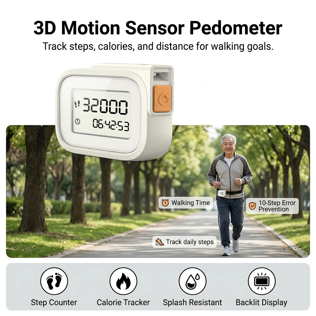 Professional Pedometer Digital Step Counter for Walking Fitness Mini 3D Sensor Distance Tracker Backlit LCD Durable Sporty