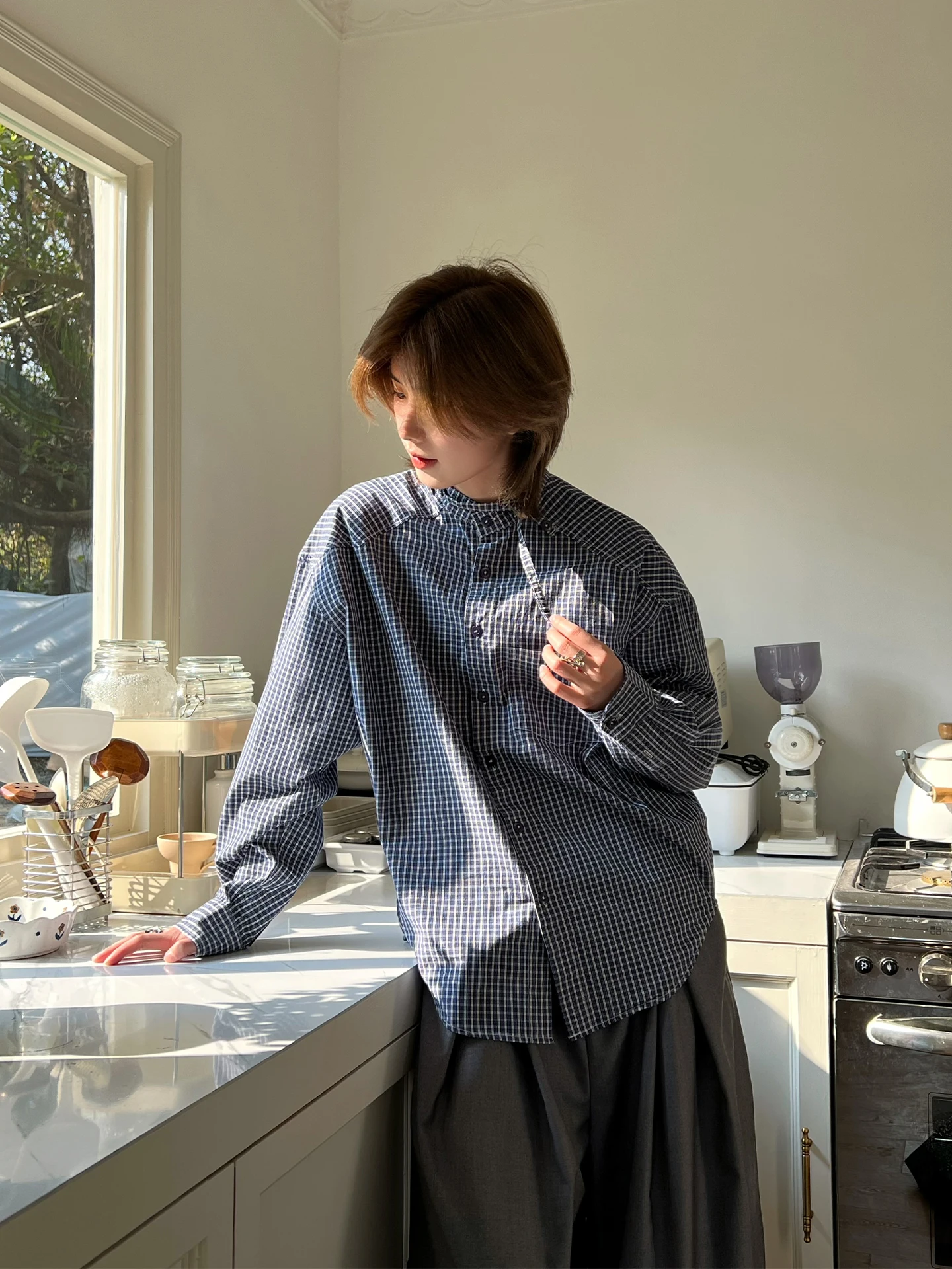 

Женская рубашка Ja1 No Night с длинным рукавом, в клетку, свободного кроя, с воротником-стойкой, в японском стиле, из дышащего хлопка, весенняя, универсальная, размер S