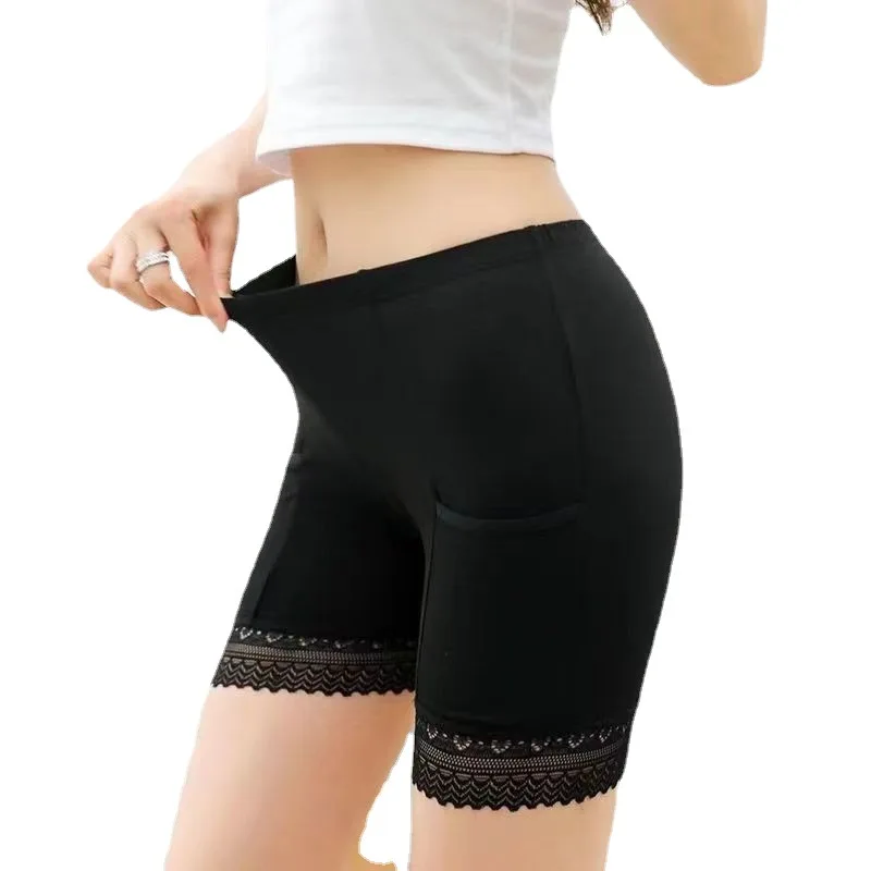 Women Safety Short Pants Modal Pocket Underlay Pants High Waist Breathable Underskirt Seamless Shorts Sexy Lace Female Leggings