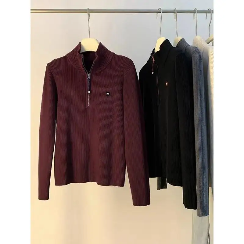 

Корейский вязаный свитер с высоким воротником для женщин, осенне-зимняя новинка, модный, облегающий, универсальный базовый слой, топ на молнии