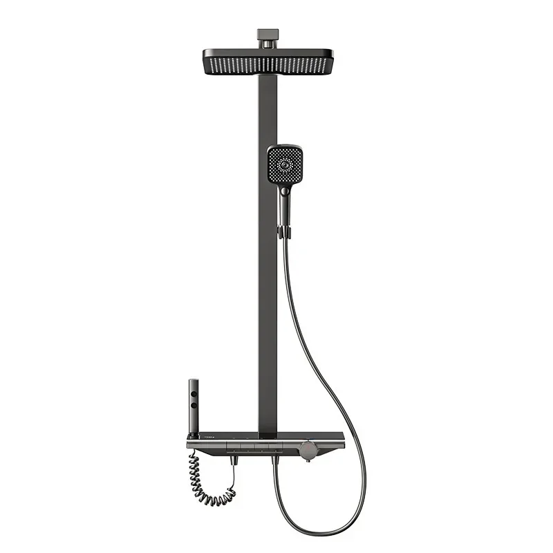 

Shower set, cream white, piano buttons, large storage table, household bathroom.