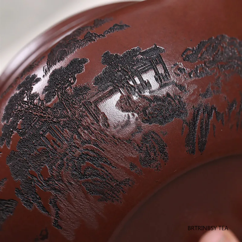 التقاليد الصينية ييشينغ الأرجواني الطين إبريق الشاي اليدوية المشهد براد شاي سعة كبيرة الجمال غلاية Zisha طقم شاي Teaware 380 مللي