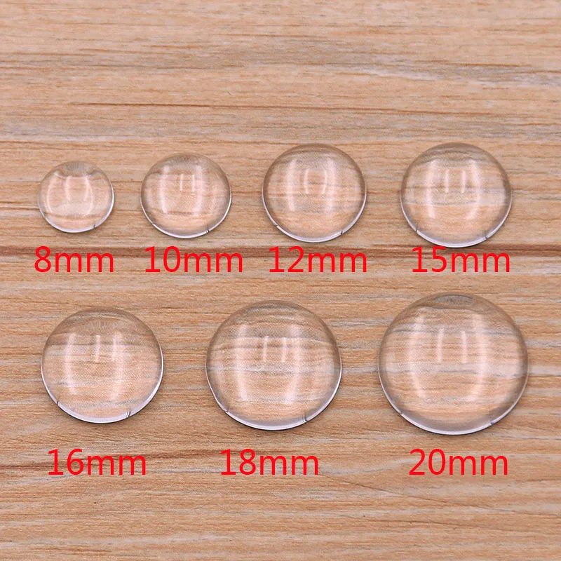 1Pack 7 Sizes Round Flat Back Hemisphere Glass 8-20mm Transparent Clear Crystal Cabochon Cameo For Diy Jewelry Making Findings