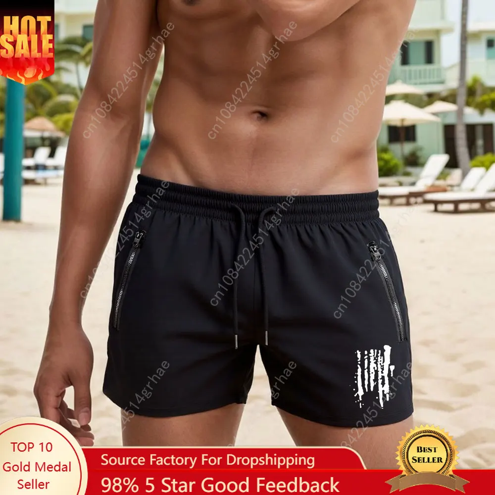 

Men's Print Beach Shorts Summer Quick Dry Side Double Zipper Pockets Design Running Basketball Training Gym Shorts
