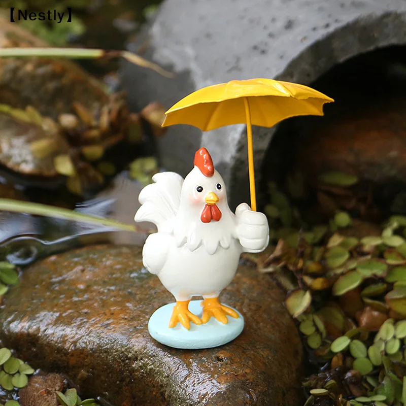 Rooster Figurine With Umbrella Decora Outdoor Statue,Collection Miniature Fairy Garden Home,Garden Indoor Outdoor Decor〔Nest〕