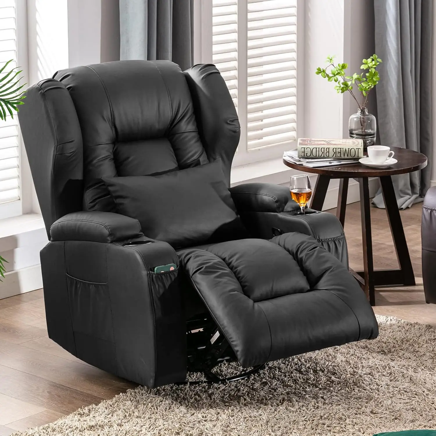 

Swivel Rocker Recliner Chairs- Faux Leather Manual Recliner Chair, 360 Degree Swivel Nursery Rocking Chair Glider