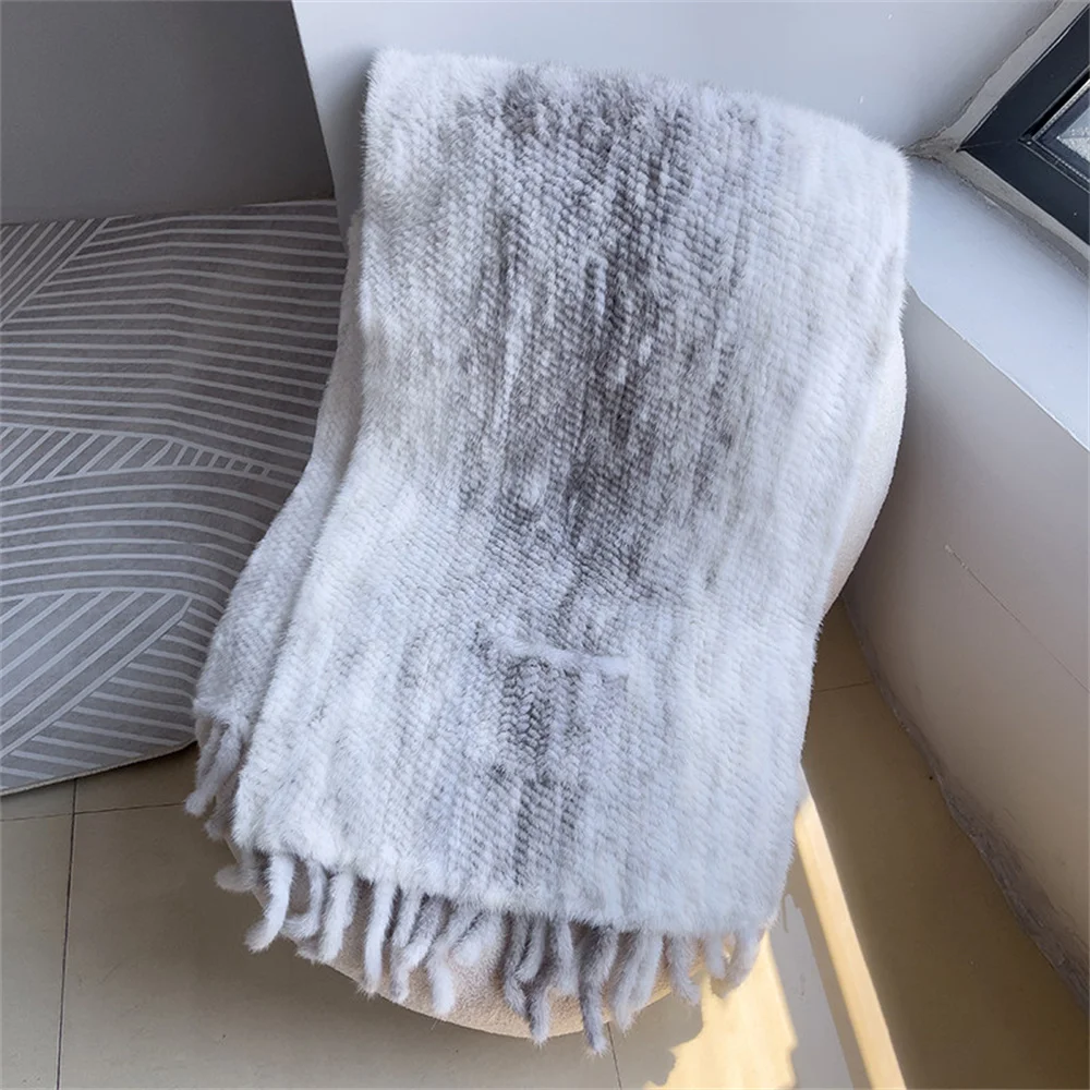 Scarf Women Luxury Autumn Winter Scarves Knitted Mink Fur Scarf Warm Shawl Classic Tassels Fluffy Scarf Solid Color Soft Shawl