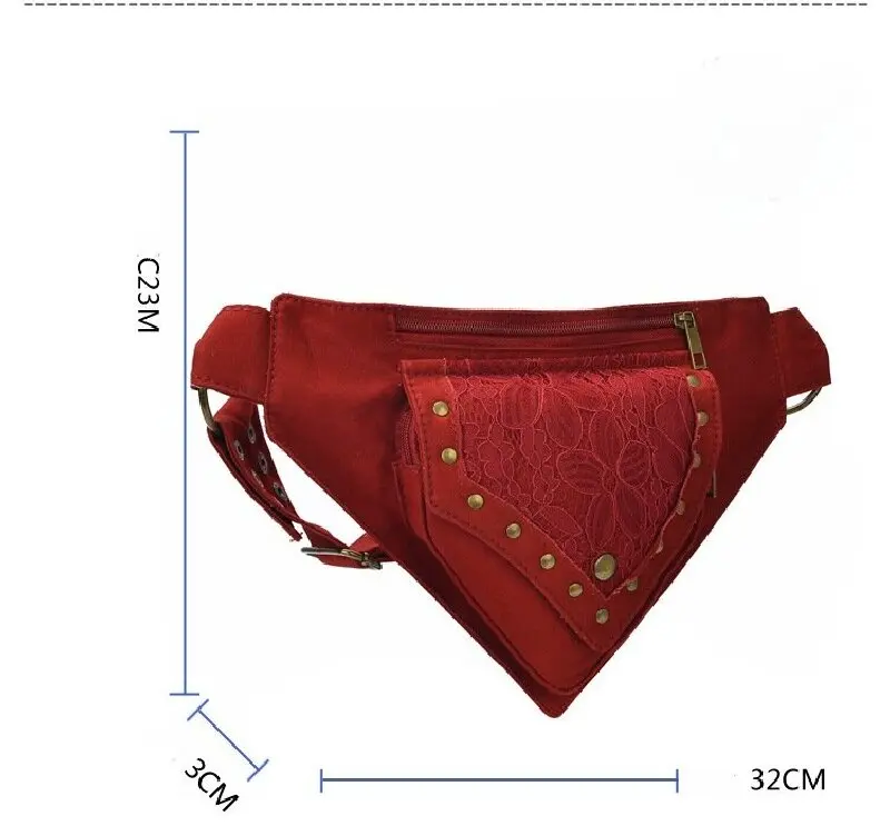 المرأة القرون الوسطى فاسق الخصر حقيبة Steampunk من جلد البولي يوريثان دراجة نارية نمط الورك حقيبة بحزام الرجعية الرياضة في الهواء الطلق قابل للتعديل حزمة مراوح