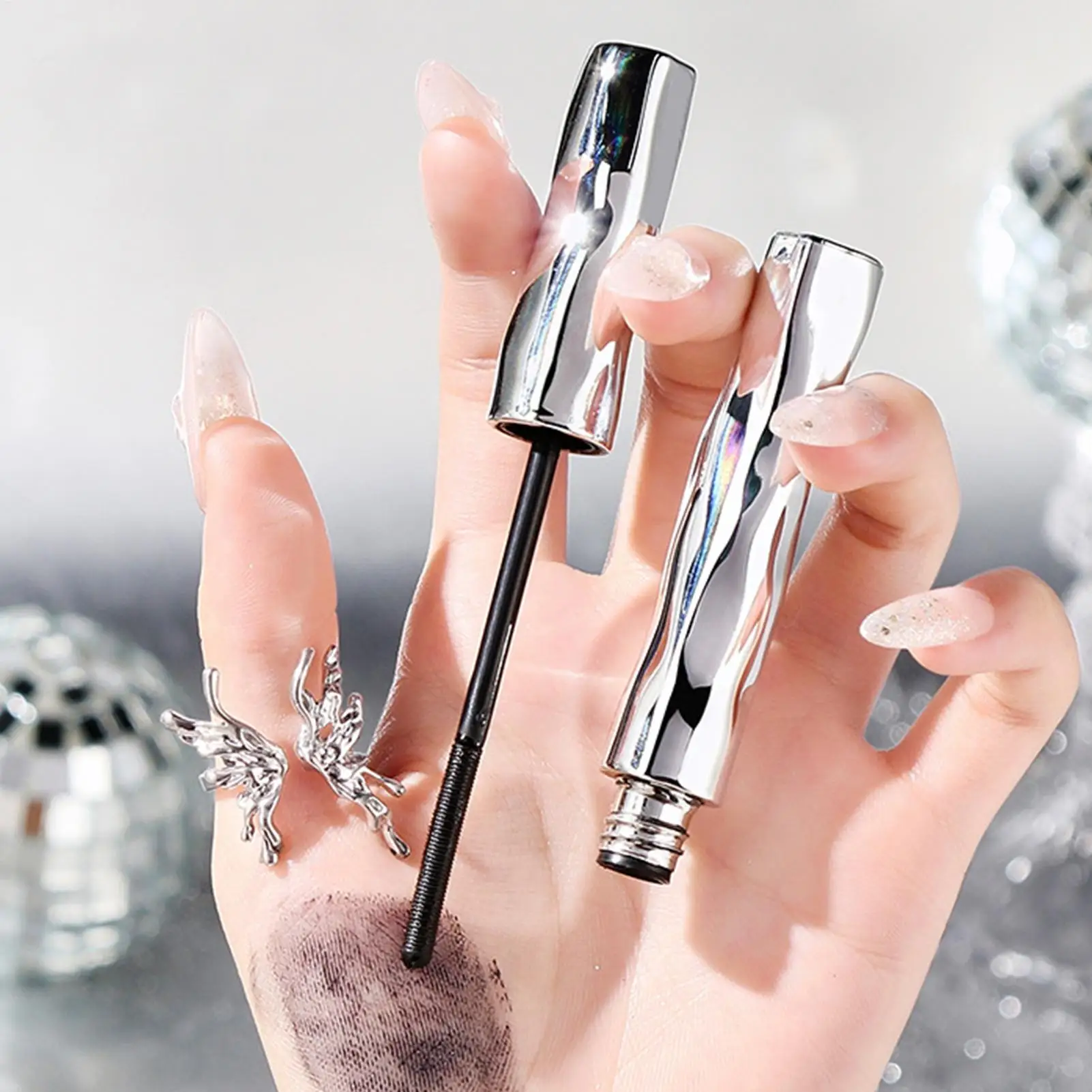 1 stücke Wasserdichte Metallics Rohr Mascara Schwarz Seide Faser Lange Curling Nicht-Clumping Wimpern Extensions Spirale Make-Up Für Augen
