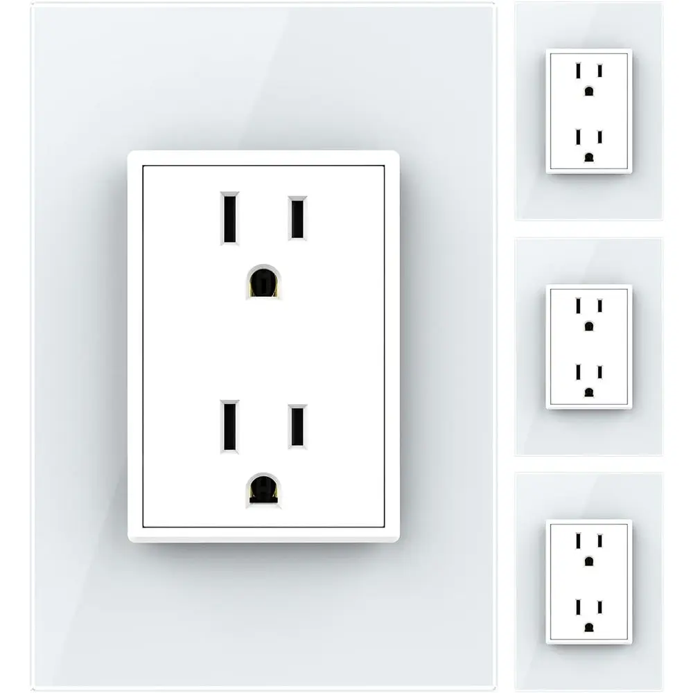

White US Stand Veal Duplex Retacle Electrical Outlets (4 Pack with Tempered Glass Panel(15A),AC 110~220V