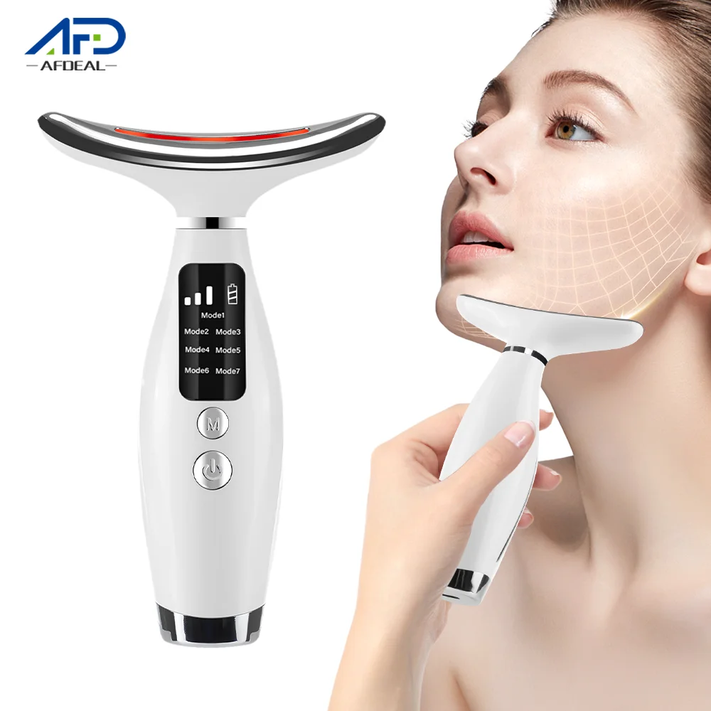 

Массажер для шеи и лица, 7 режимов, электрический вибрационный массаж, подтяжка кожи, LED-устройство для красоты, уход за кожей шеи